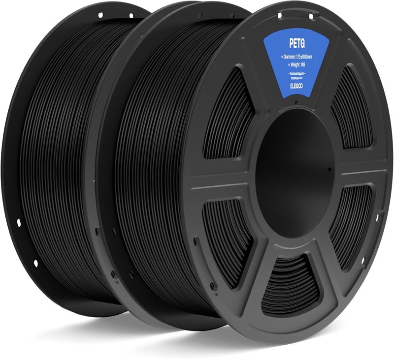 ELEGOO خيوط PETG 1.75 مم سوداء 2 كجم، خيوط طابعة ثلاثية الأبعاد بدقة أبعاد +/- 0.02 مم، 2 قطعة 1 كجم بكرة (2.2 رطل) تناسب معظم طابعات FDM ثلاثية الأبعاد - Image 1